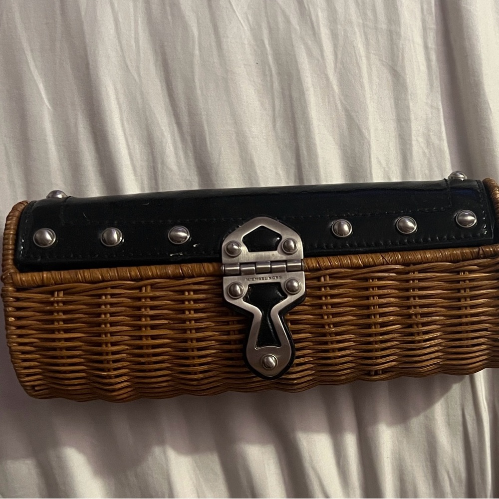 Michael Kors Vintage Straw Basket Clutch Bag black